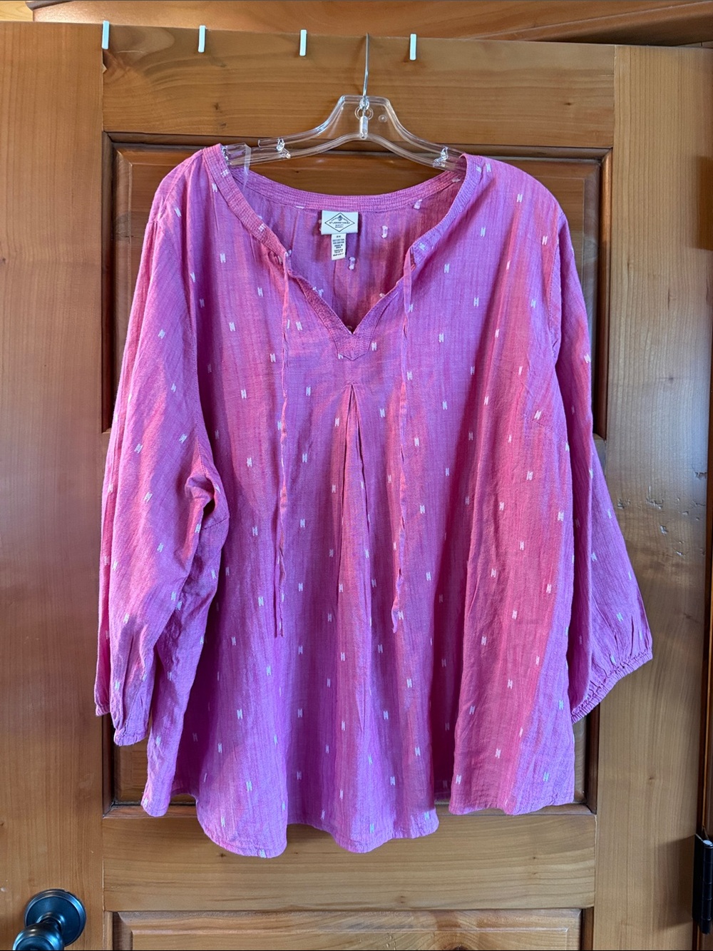 St. John's Bay Pink Peasant Tunic with White Dots